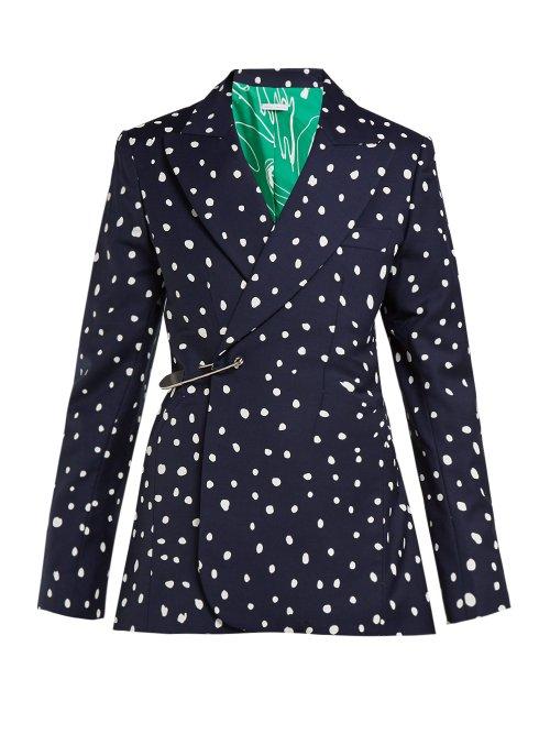 Matchesfashion.com Charles Jeffrey Loverboy - Polka Dot Print Safety Pin Cotton Twill Blazer - Womens - Navy Multi