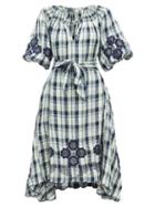 Matchesfashion.com Innika Choo - Hugh Jesmock Checked Linen Midi Dress - Womens - Navy Multi