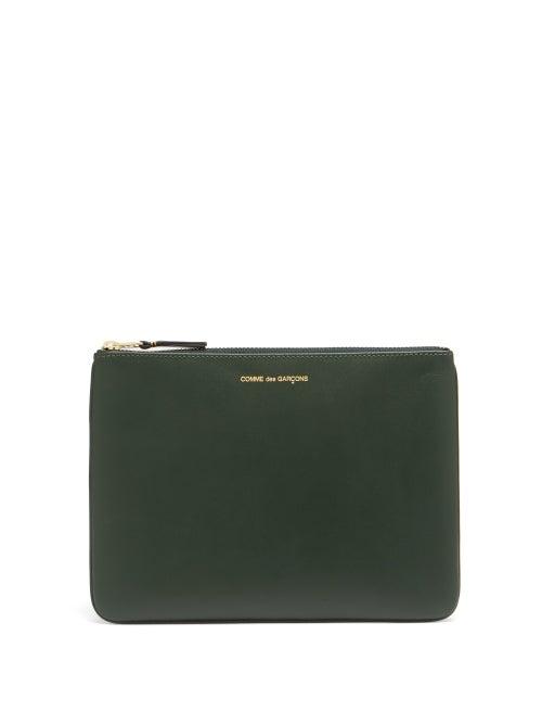 Matchesfashion.com Comme Des Garons Wallet - Logo-print Leather Pouch - Womens - Green