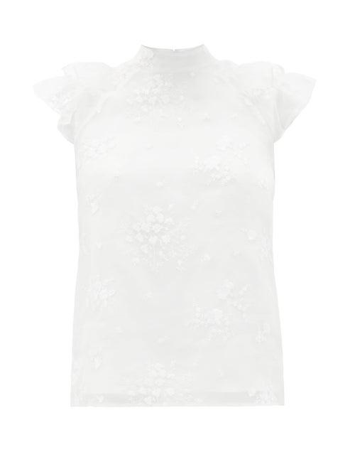 Matchesfashion.com Erdem - Opal Floral-embroidered Organza Blouse - Womens - White
