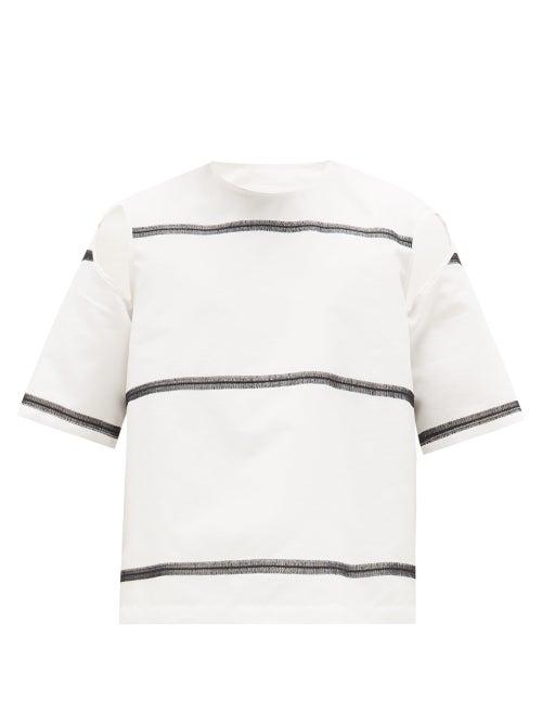 Matchesfashion.com Namacheko - Mihi Cutout Embroidered-stripe Poplin T-shirt - Mens - White Black