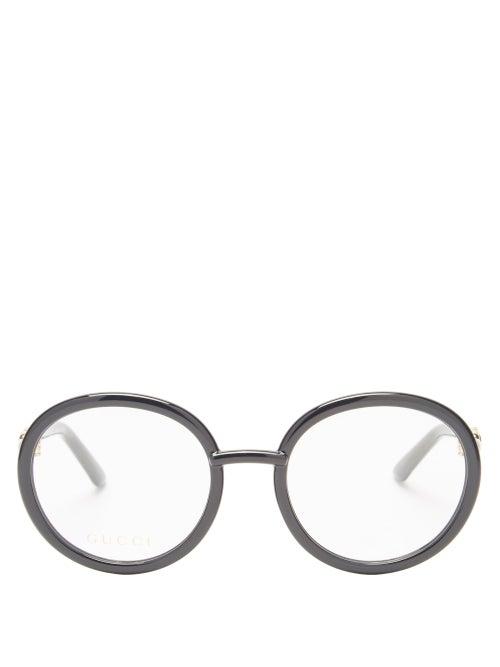 Matchesfashion.com Gucci - Horsebit-chain Round Acetate Glasses - Womens - Black