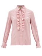 Gucci - Ruffled Silk-crepe De Chine Blouse - Womens - Light Pink