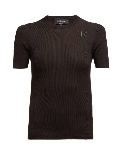 Matchesfashion.com Rochas - R Logo Embroidered Ribbed Cotton Top - Womens - Black