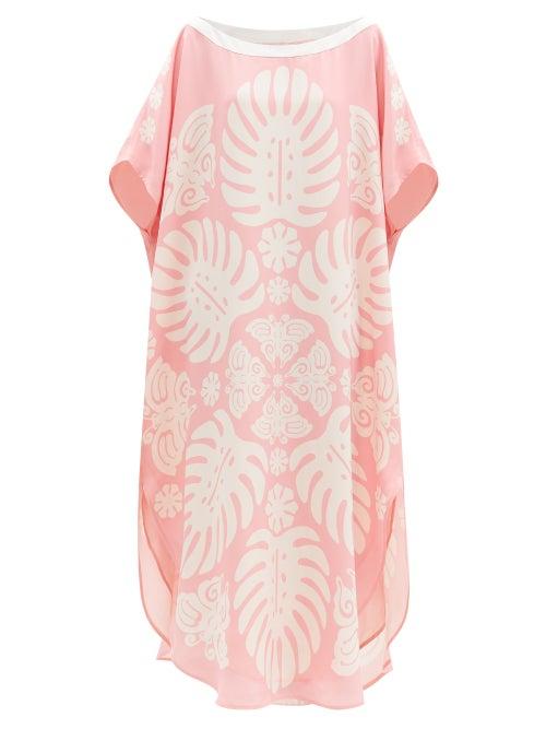 Matchesfashion.com Hester Bly - The Taula Butterfly-print Silk Tunic Dress - Womens - Pink