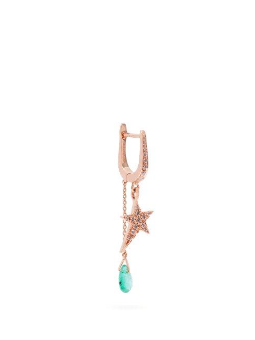 Matchesfashion.com Diane Kordas - Spectrum 18kt Rose Gold, Diamond & Emerald Earring - Womens - Green