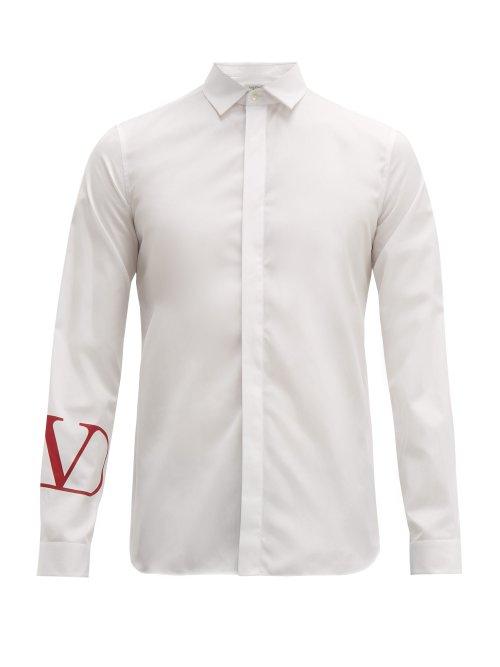 Matchesfashion.com Valentino - Go Logo Cotton Poplin Shirt - Mens - White