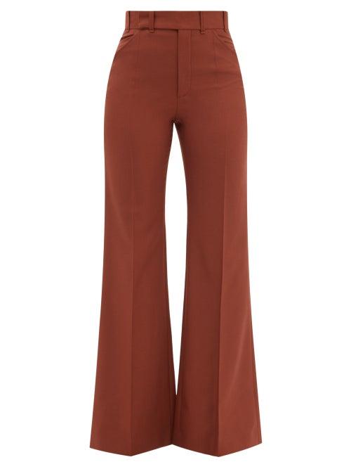 Chlo - Flared Wool-hopsack Trousers - Womens - Brown