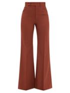Chlo - Flared Wool-hopsack Trousers - Womens - Brown