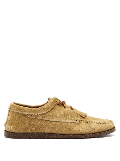 Matchesfashion.com Yuketen - Blucher Suede Fringed Moccasins - Mens - Khaki