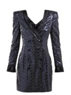 Matchesfashion.com Dundas - Sequinned Satin Trimmed Tuxedo Mini Dress - Womens - Dark Blue