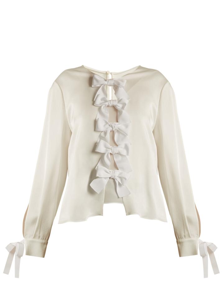 Fendi Crepe-back Satin Bow-tie Blouse