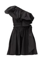 Matchesfashion.com Valentino - Ruffled One-shoulder Cotton-blend Mini Dress - Womens - Black
