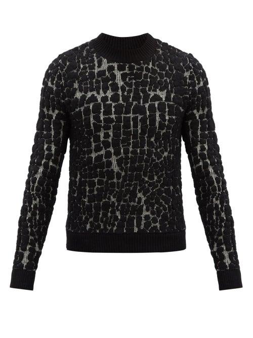 Matchesfashion.com Saint Laurent - Crocodile-jacquard Wool-blend Sweater - Mens - Black Grey