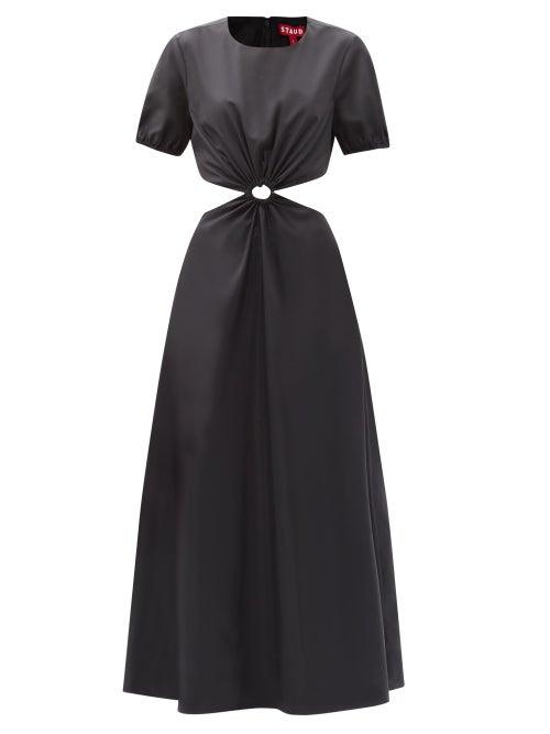 Matchesfashion.com Staud - Calypso Cutout-waist Recycled-poplin Dress - Womens - Black