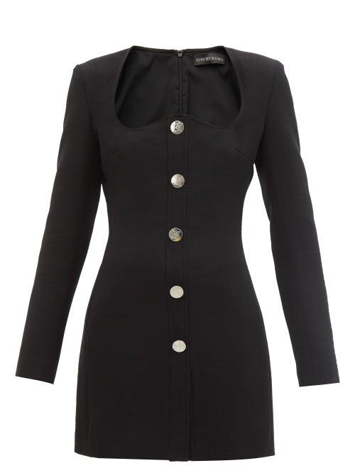 Ladies Rtw David Koma - Sweetheart-neck Long-sleeve Wool-crepe Dress - Womens - Black
