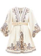 Ladies Beachwear Zimmermann - Aliana Paisley-embroidered Linen-canvas Minidress - Womens - Yellow White