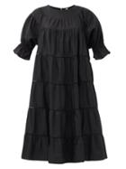Ladies Beachwear Merlette - Paradis Tiered Cotton Sun Dress - Womens - Black