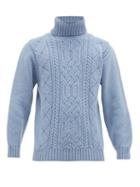 Matchesfashion.com Inis Mein - Aran Patterned Merino Wool Roll Neck Sweater - Mens - Light Blue