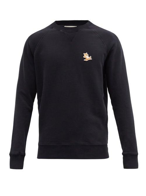 Matchesfashion.com Maison Kitsun - Chillax Fox-patch Cotton-jersey Sweatshirt - Mens - Black