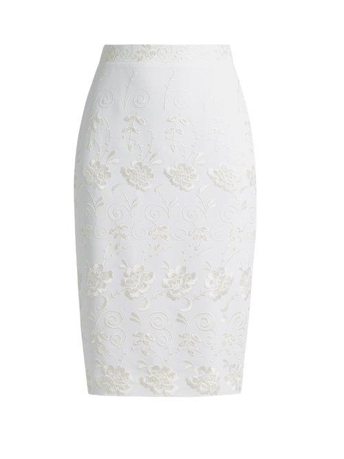Matchesfashion.com Givenchy - Floral Embroidery Stretch Crepe Skirt - Womens - White