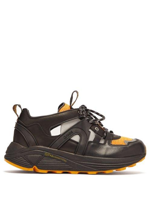 Matchesfashion.com Ganni - Brooklyn Low Top Leather Trainers - Womens - Black Orange