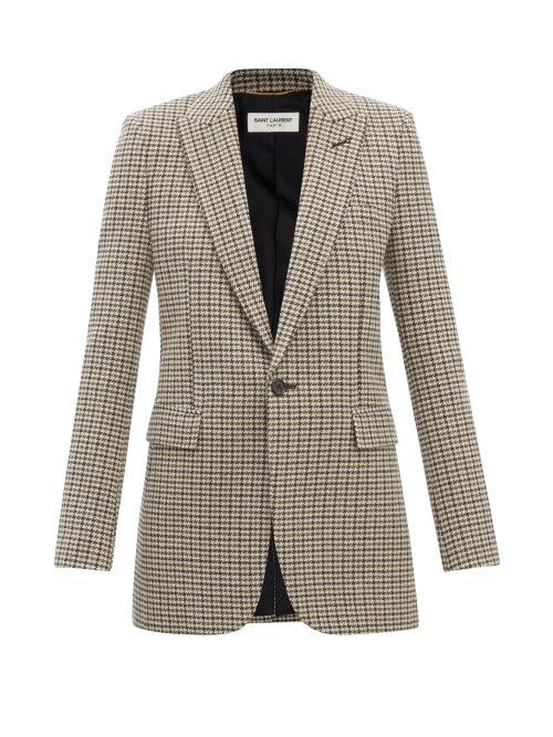 Saint Laurent - Single-breasted Checked Wool-blend Tweed Jacket - Womens - Beige Multi