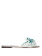 Matchesfashion.com Dolce & Gabbana - Bianca Crystal-embellished Satin Slides - Womens - Blue