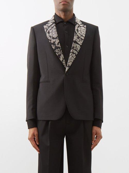 Versace - Stud-lapel Mohair-blend Blazer - Mens - Black