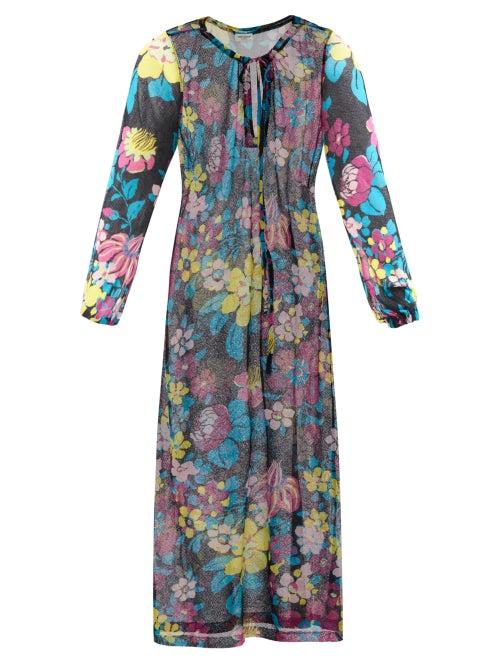 Ladies Rtw Saint Laurent - Floral-print Crepe Midi Dress - Womens - Multi
