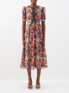 Saloni - Jamie Silk Crepe De Chine Midi Dress - Womens - Multi