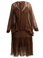 Matchesfashion.com Albus Lumen - Carino Gathered Silk Chiffon Dress - Womens - Brown