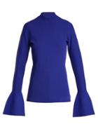 Matchesfashion.com Diane Von Furstenberg - Bell Cuff Stretch Knit Top - Womens - Blue