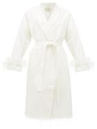 Matchesfashion.com Marques'almeida - Feather-cuff Denim Dressing Gown Coat - Womens - White