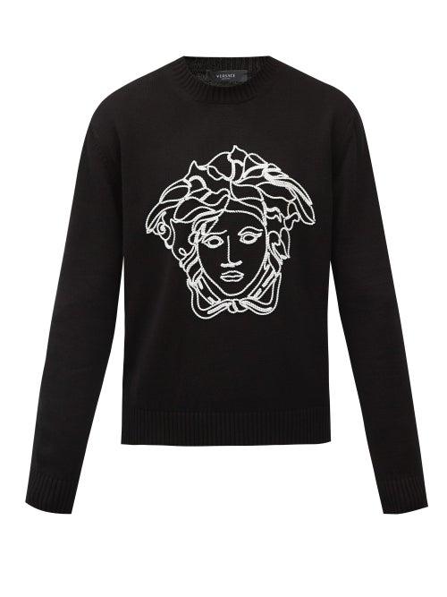 Matchesfashion.com Versace - Medusa Head-embroidered Wool Sweater - Mens - Black