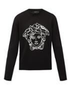 Matchesfashion.com Versace - Medusa Head-embroidered Wool Sweater - Mens - Black