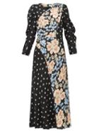 Matchesfashion.com Rebecca Taylor - Blush Rose Print Silk Blend Midi Dress - Womens - Black Multi