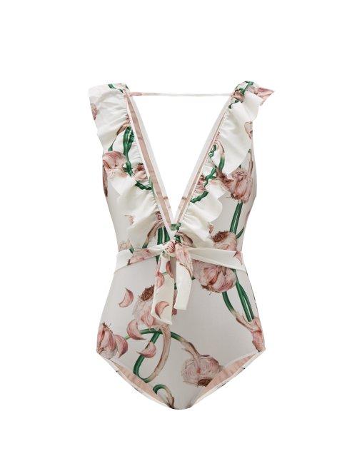 Matchesfashion.com Adriana Degreas - Aglio Garlic Print Shimmer Jersey Swimsuit - Womens - White Print