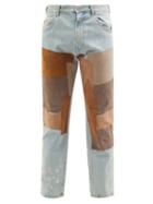 Erl - Patchwork Suede And Denim Jeans - Mens - Light Blue