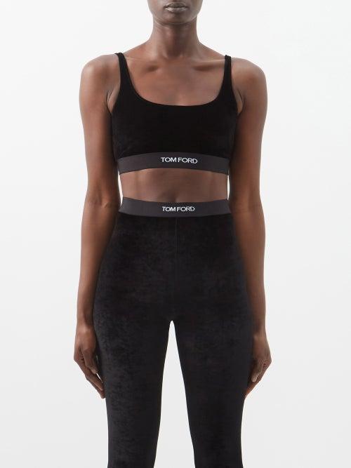 Tom Ford - Logo-jacquard Velvet Cropped Top - Womens - Black