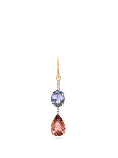 Matchesfashion.com Irene Neuwirth - Tourmaline, Tanzanite & Rose Gold Single Earring - Womens - Light Blue