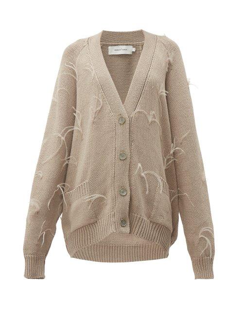 Matchesfashion.com Marques'almeida - Ostritch Feather Spray Cotton Cardigan - Womens - Beige