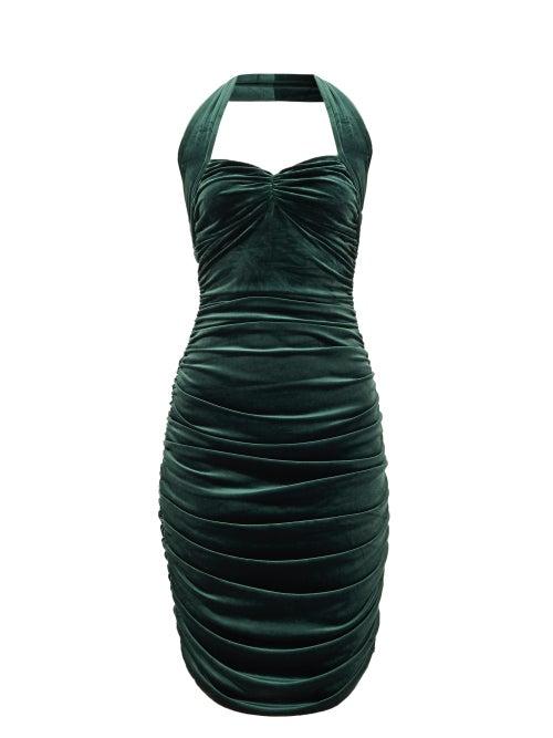 Matchesfashion.com Norma Kamali - Bill Sweetheart-neckline Velvet Dress - Womens - Dark Green