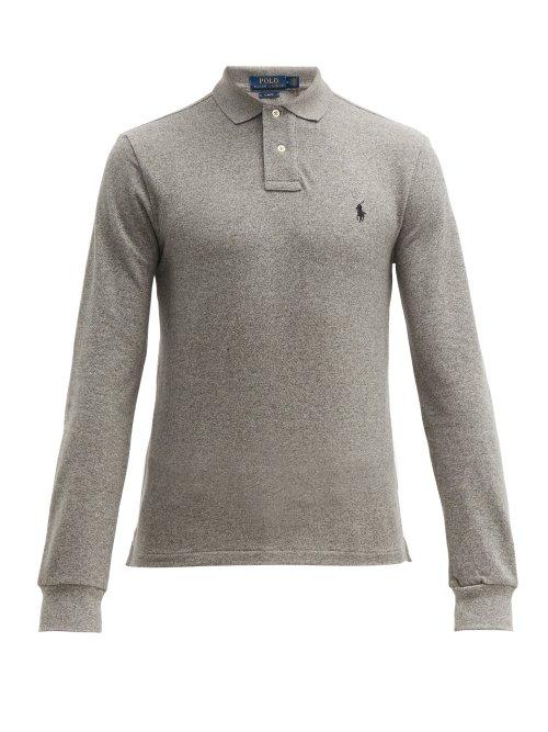 Matchesfashion.com Polo Ralph Lauren - Slim Fit Long Sleeve Cotton Piqu Polo Shirt - Mens - Grey