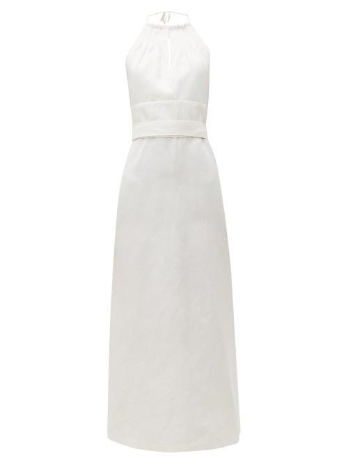 Matchesfashion.com Raey - Split Front Halterneck Slubby Silk Blend Dress - Womens - Ivory