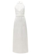 Matchesfashion.com Raey - Split Front Halterneck Slubby Silk Blend Dress - Womens - Ivory