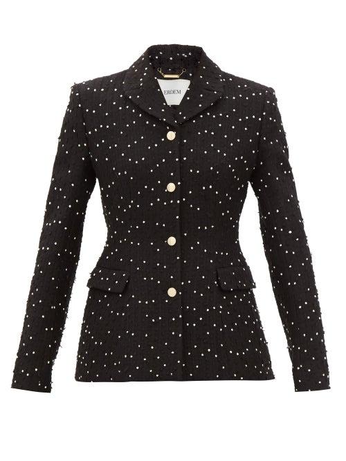 Erdem - Catrin Dotted-jacquard Wool-blend Suit Jacket - Womens - Black