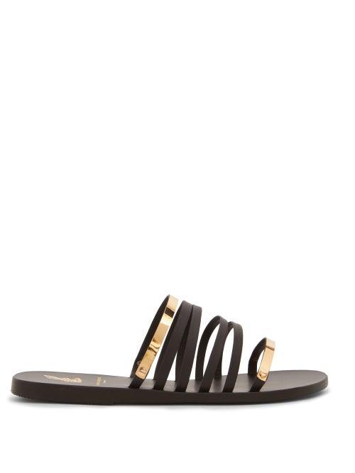 Matchesfashion.com Ancient Greek Sandals - X Yiannis Sergakis Metal-snake Leather Slides - Womens - Black Gold