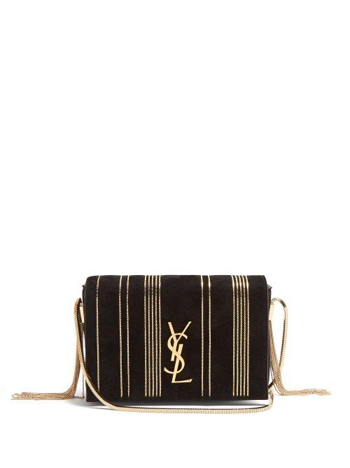 Matchesfashion.com Saint Laurent - Kate Small Chain Embellished Suede Cross Body Bag - Womens - Black