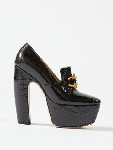 Bottega Veneta - Madame 145 Croc-effect Leather Platform Pumps - Womens - Black